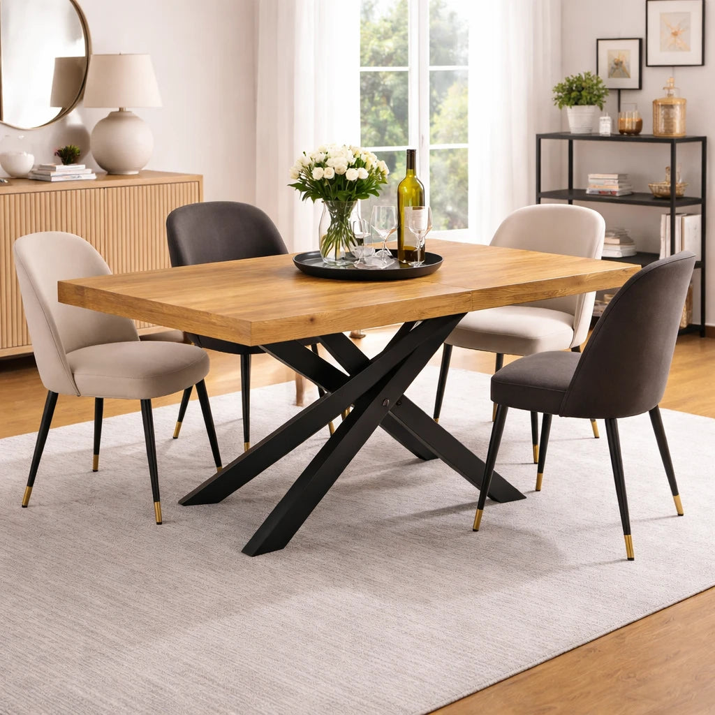 Tavolo Anson Allungabile 160-240 cm – Piano Rovere o Cemento, Gambe Design in Metallo