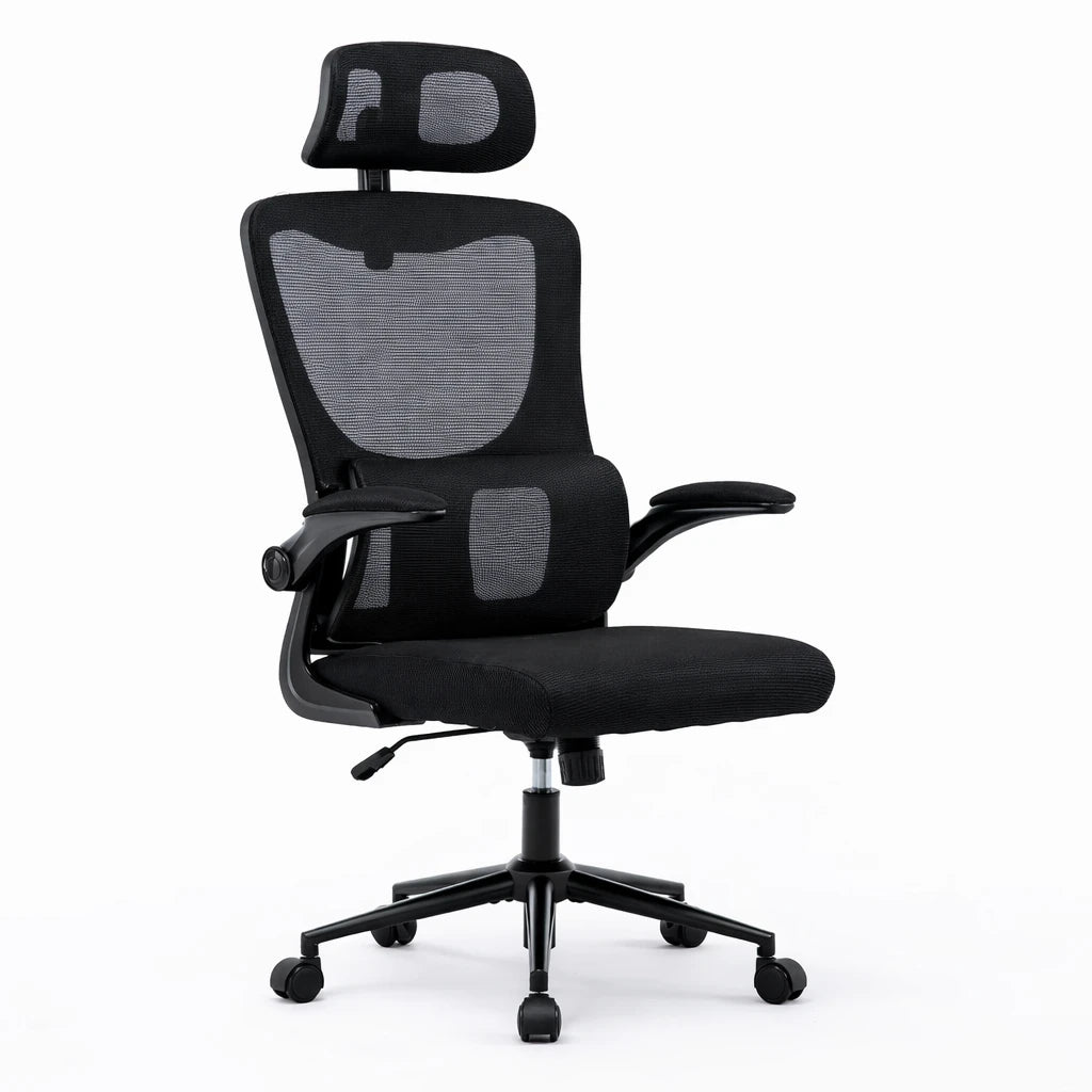 Sedia ufficio ergonomica ErgoPro nera con poggiatesta e schienale in rete traspirante