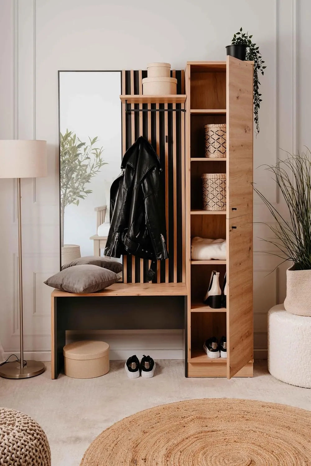 Artisan Oak and Anthracite Entryway Furniture – Compact, Modern, and Sturdy