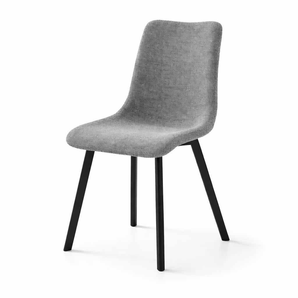 Sedia Iris con seduta acquamarina in tessuto easy-clean e struttura in metallo nero