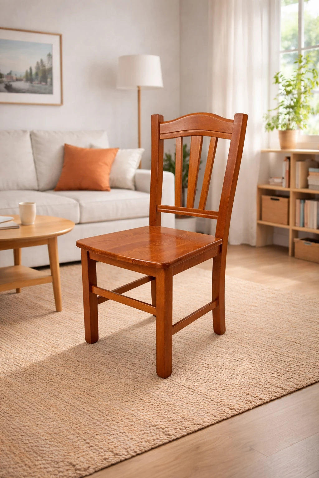 Sedia Silvana in legno massello di faggio, finitura noce o ciliegio, ideale per casa e locali pubblici