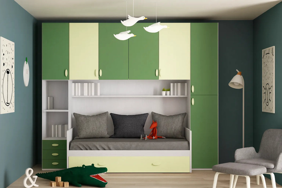 Geranium Bridge Wardrobe in Apple Green and Sage – Modern Design Made in Italy