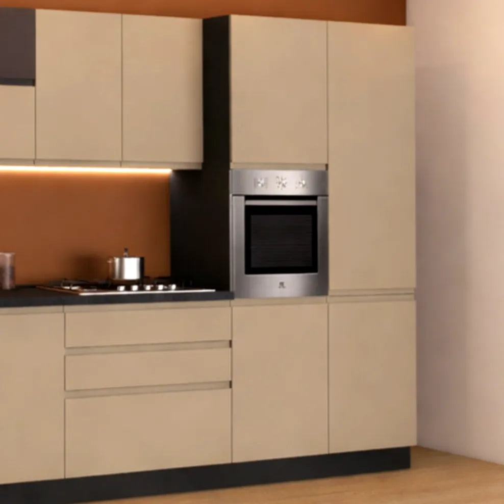 Cucina Evelyn 360 cm moderna in tortora e fango con elettrodomestici inclusi.