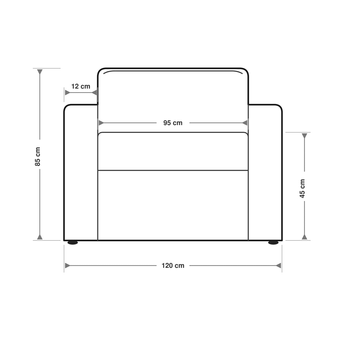 Divanetto salvaspazio 2 posti da 120 cm in tessuto. Disponibile beige, grigio chiaro e grigio scuro.