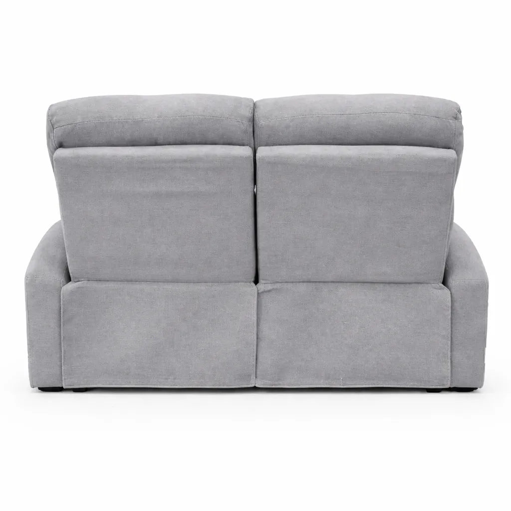 Divano elettrico Cindy 2 posti recliner in tessuto con poggiapiedi e schienale reclinabile colore grigio o tortora.