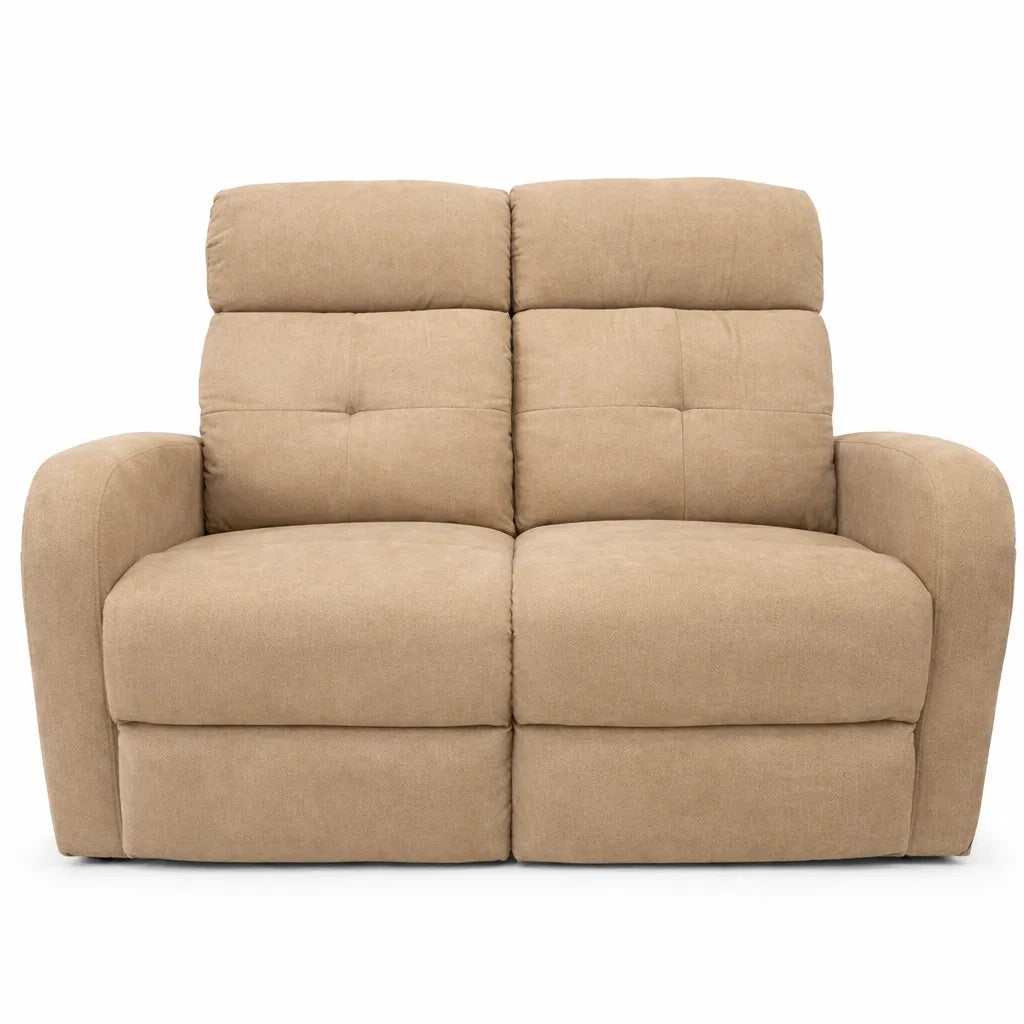 Divano elettrico Cindy 2 posti recliner in tessuto con poggiapiedi e schienale reclinabile colore grigio o tortora.