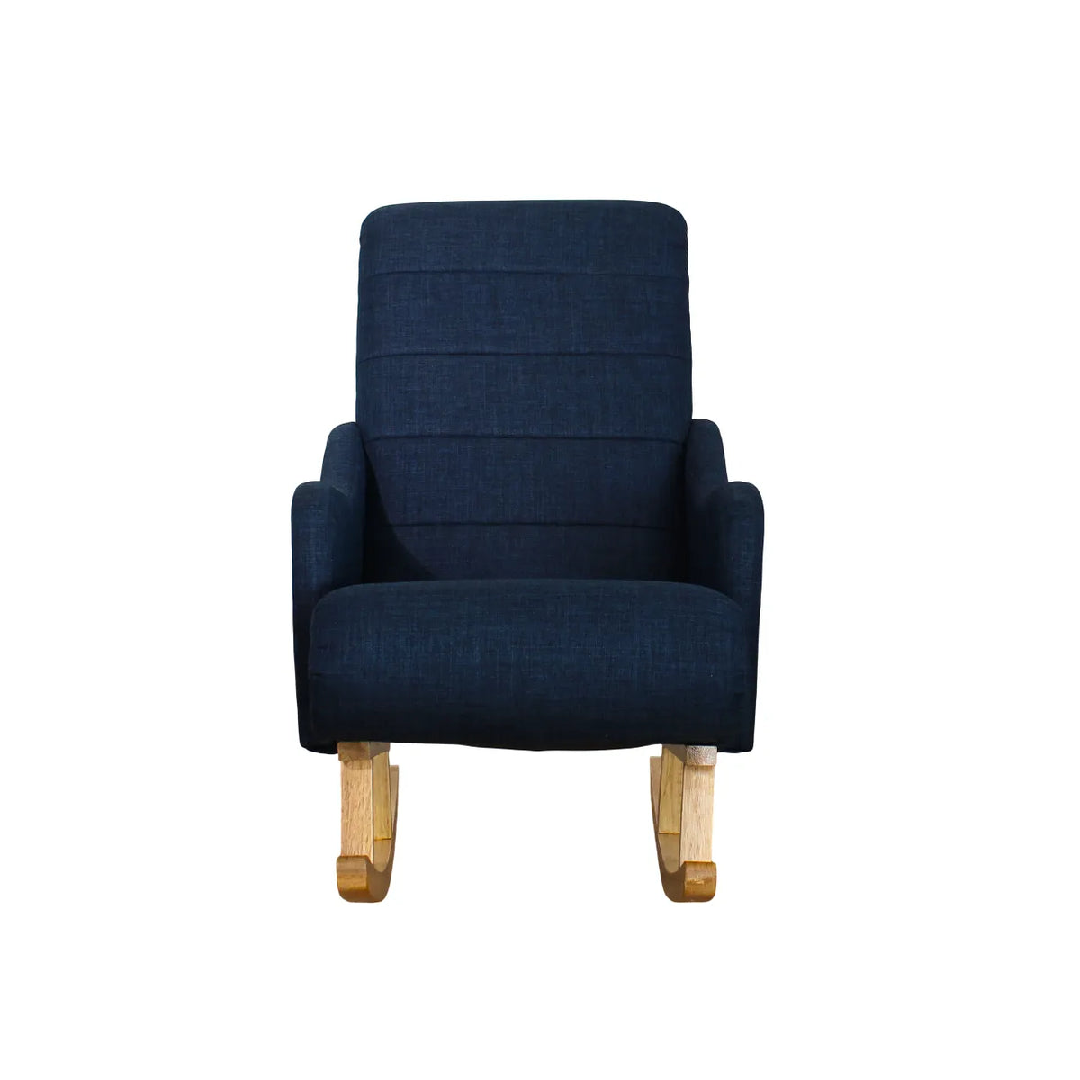 Dondolo Giulietta in legno con schienale ergonomico e rivestimento in cotone. Design classico per interni eleganti e spazi relax coperti.