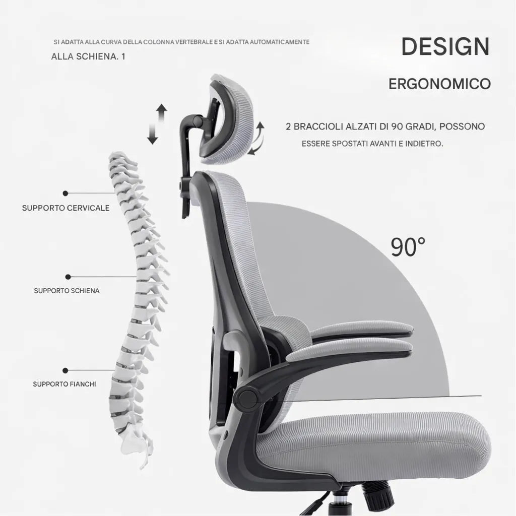 Sedia Ufficio Ergonomica ErgoPro in Rete Traspirante con Poggiatesta
