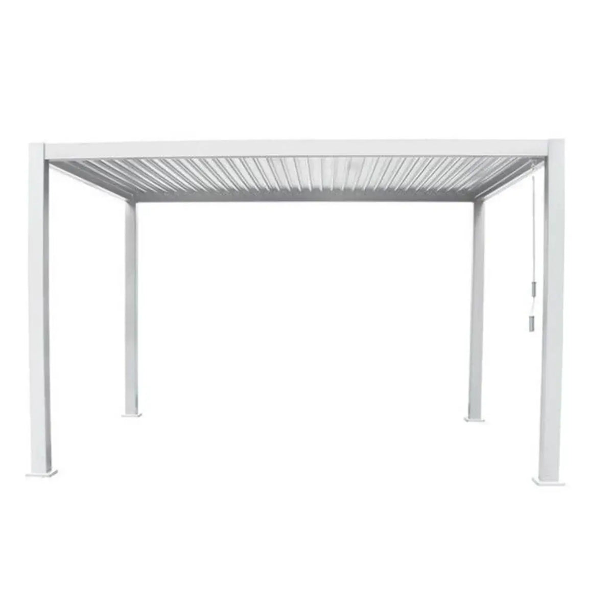 Pergola bioclimatica bianca 3x3,6 m con lamelle orientabili e struttura in alluminio
