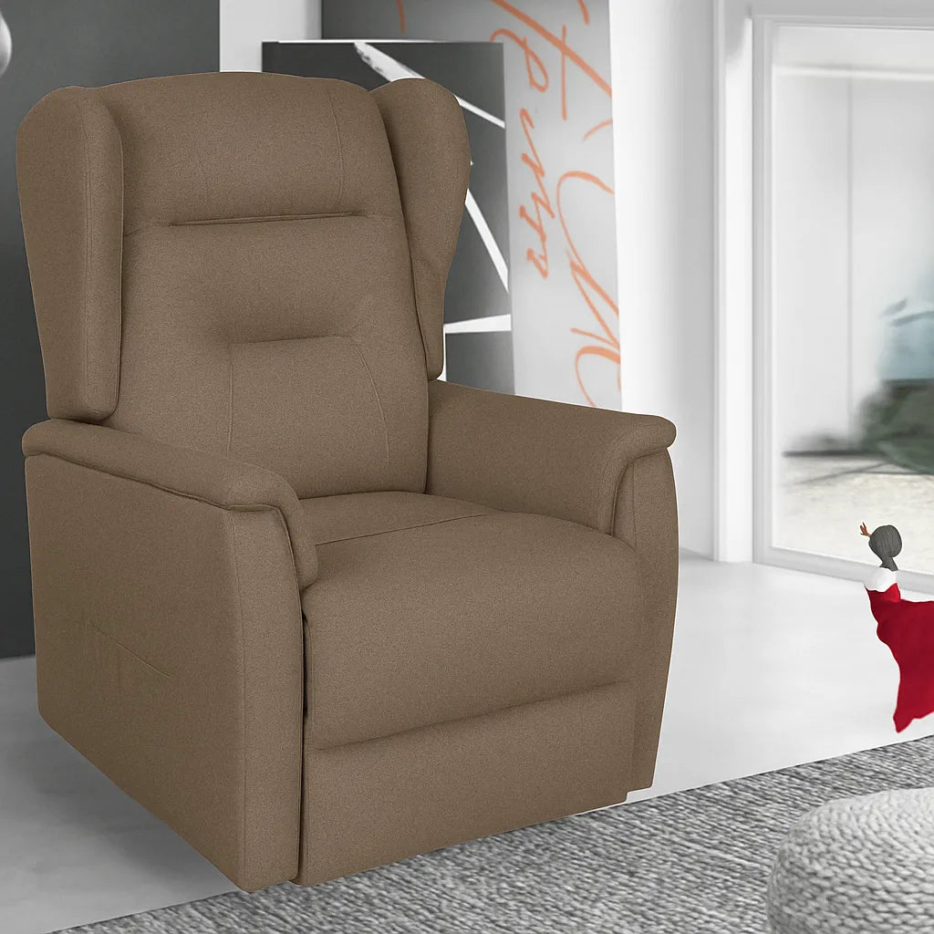 Poltrona Queen relax elettrica in tessuto con doppio motore, funzione alzapersona e roller system