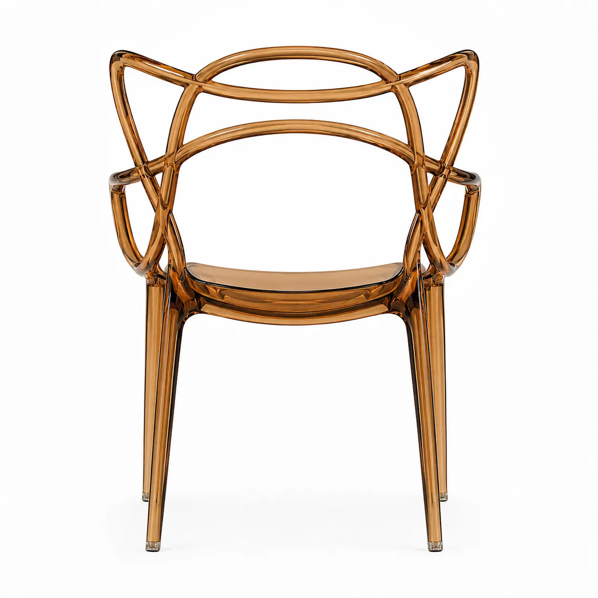 Sedia Curve in policarbonato brnzo lucido con design moderno e linee intrecciate