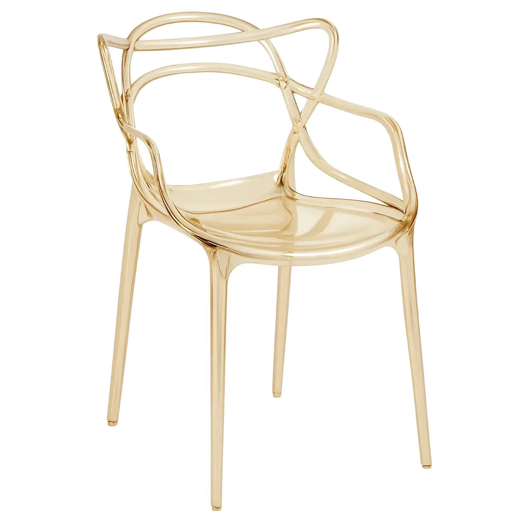 Sedia Curve in policarbonato nero lucido con design moderno e linee intrecciate