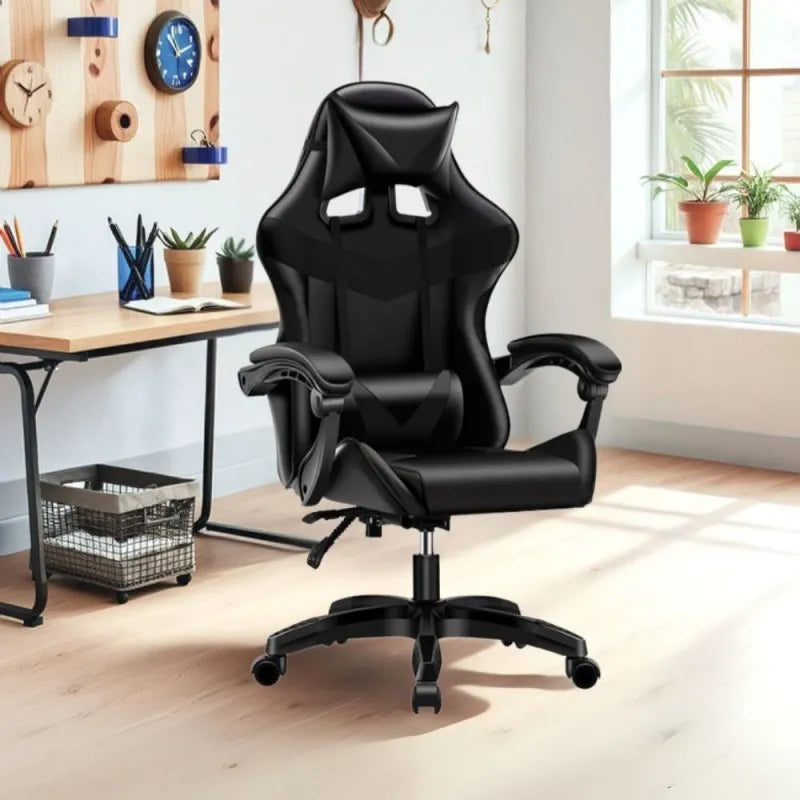 Sedia da ufficio gaming nera con schienale alto e imbottitura in PVC