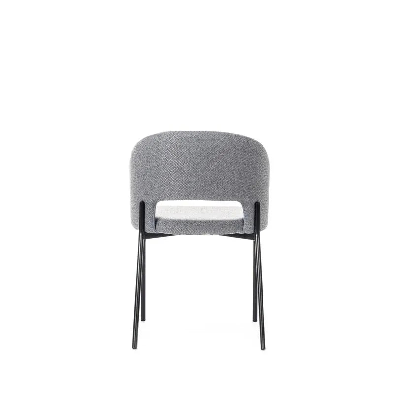 Sedia Greta imbottita in tessuto con gambe in metallo verniciato, disponibile in giallo, grigio e arancione