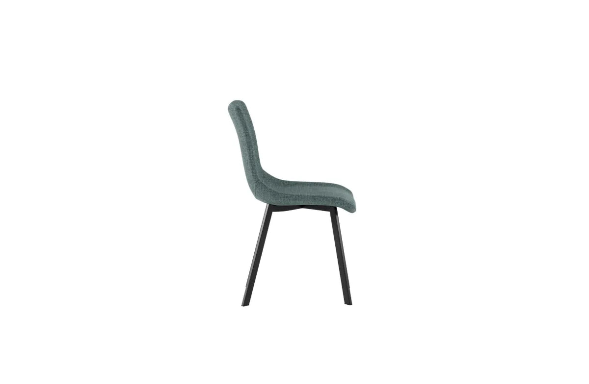 Sedia Iris con seduta acquamarina in tessuto easy-clean e struttura in metallo nero