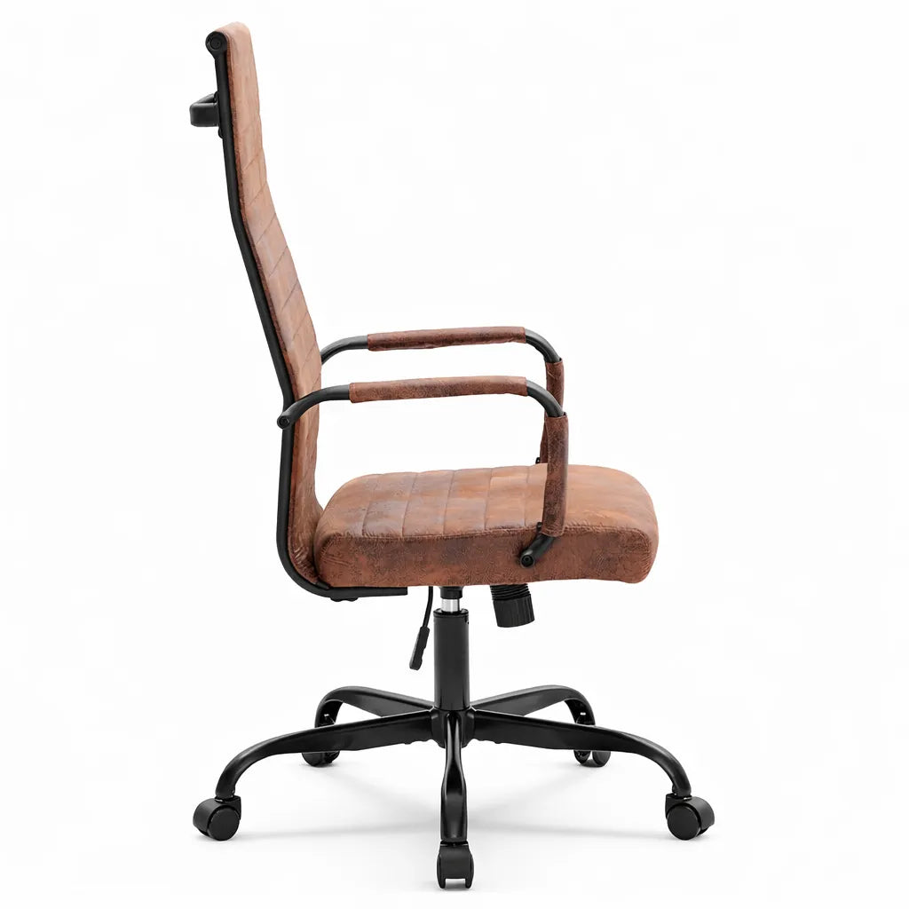 Sedia ufficio Olden in effetto pelle vintage marrone con braccioli e base con ruote