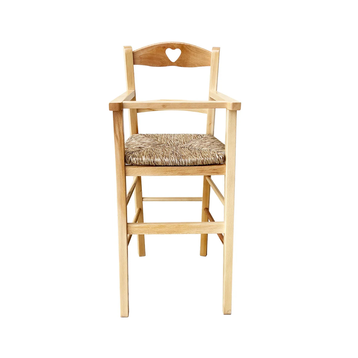 Seggiolone in legno di faggio per bambini con seduta in paglia intrecciata, stile rustico classico