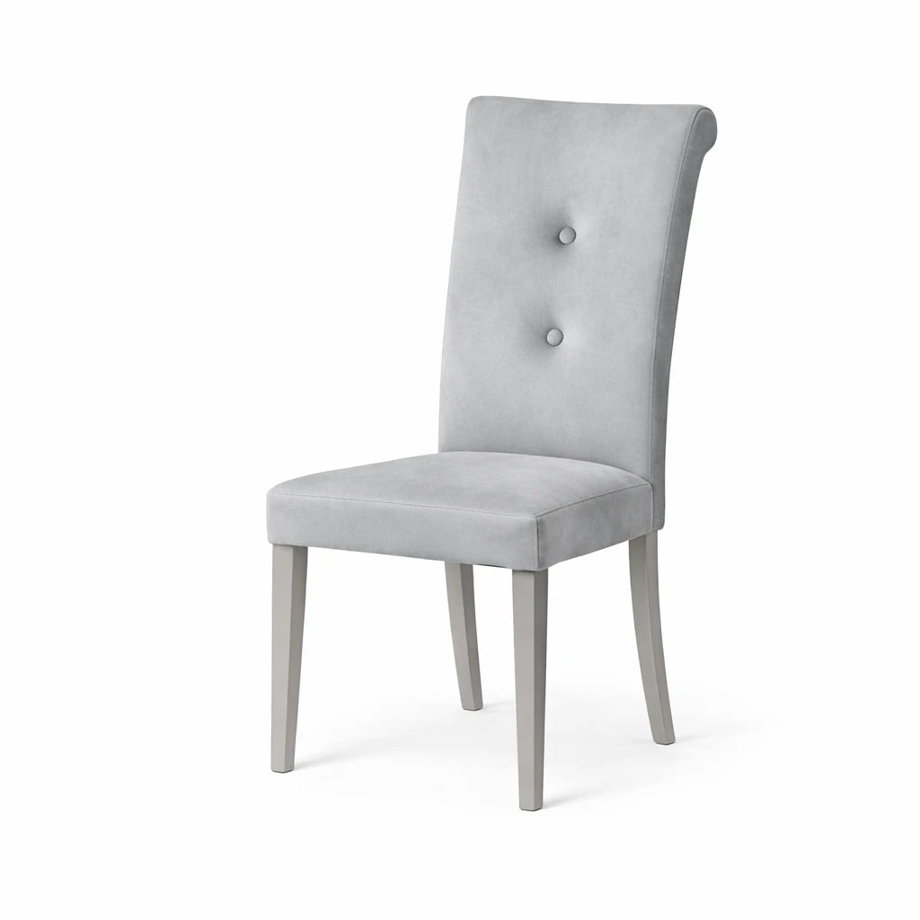 Set 2 sedie Doriane imbottite in tessuto grigio e tortora con gambe coordinate design moderno elegante per sala da pranzo