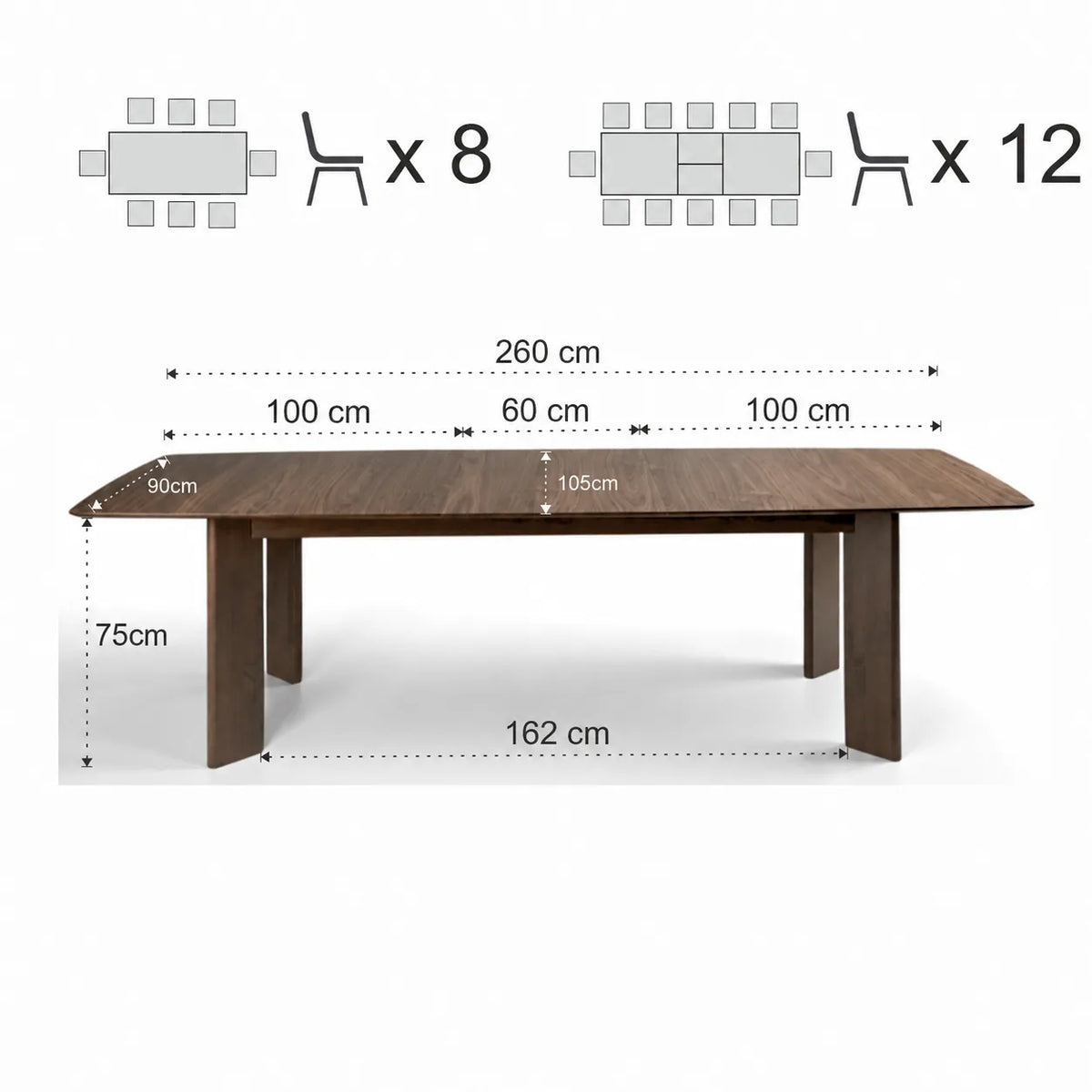 Tavolo Douglas allungabile in legno Noce da 200 a 260 cm