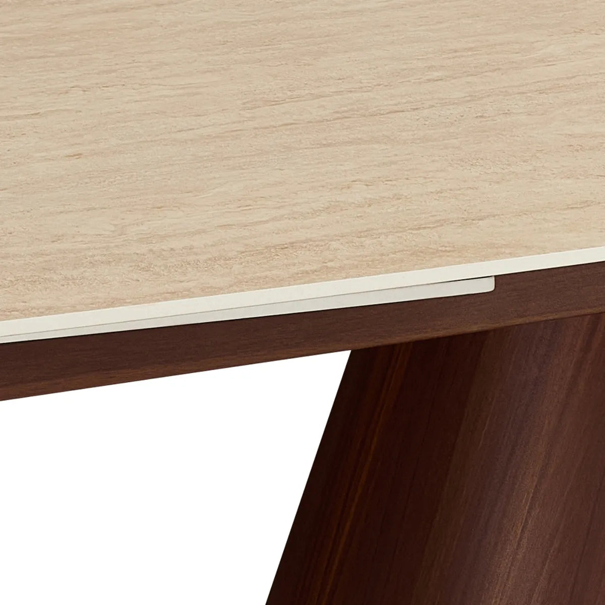 Tavolo allungabile Peonia con piano in ceramica Travertino opaco e base effetto Noce