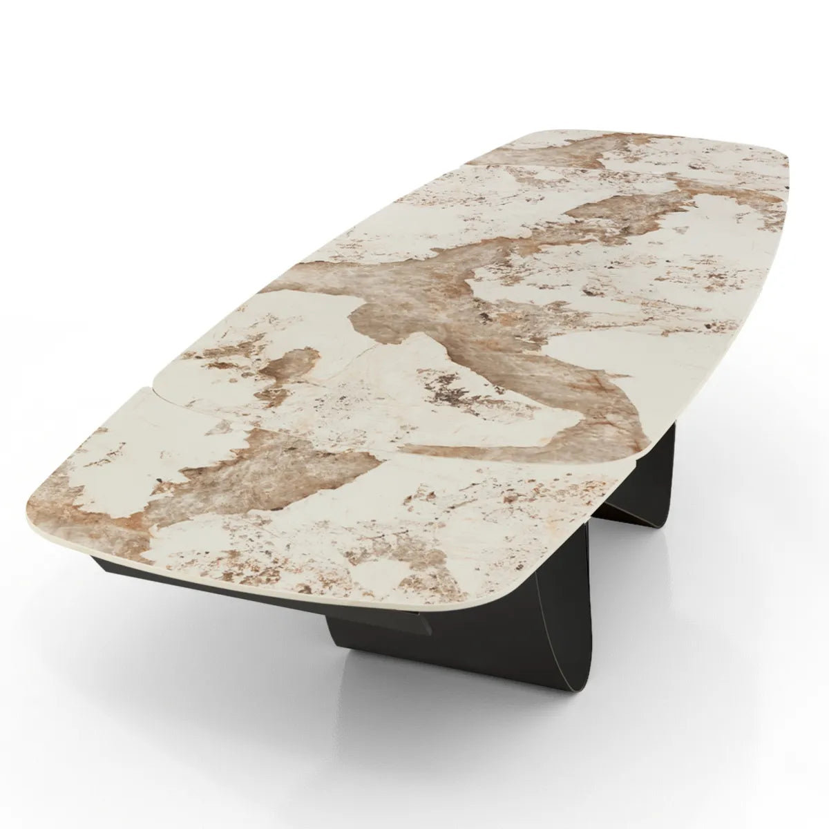 Tavolo allungabile Sirio con piano in ceramica effetto marmo Onice lucido e basamento Grigio opaco