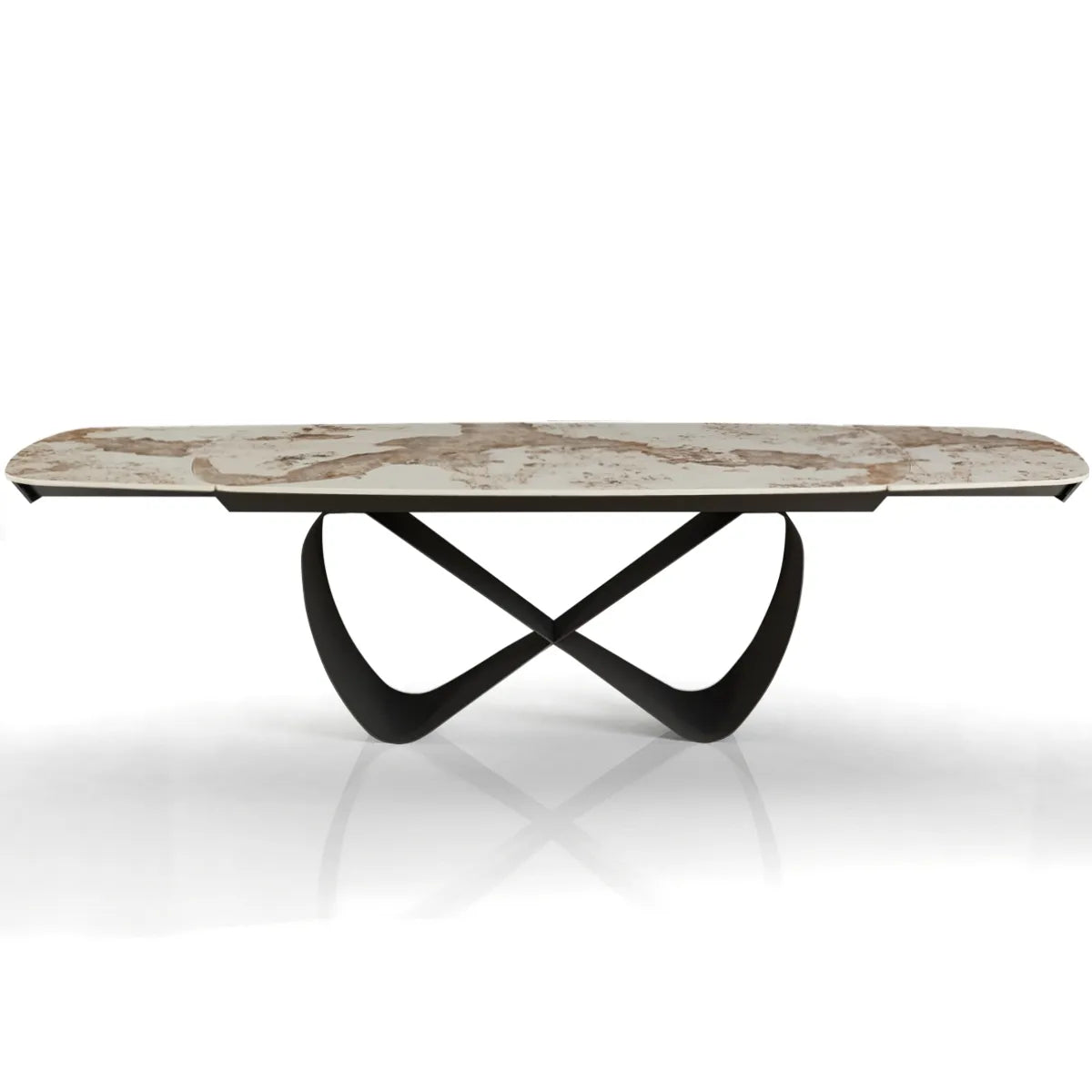 Tavolo allungabile Sirio con piano in ceramica effetto marmo Onice lucido e basamento Grigio opaco