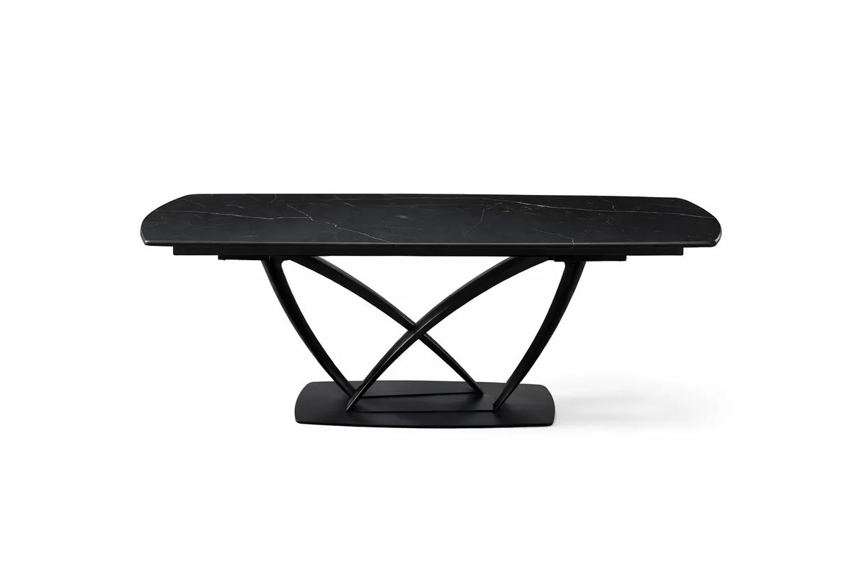 Tavolo Angel 160 cm allungabile a 240 cm, con piano in ceramica effetto marmo nero creta a e struttura nero.