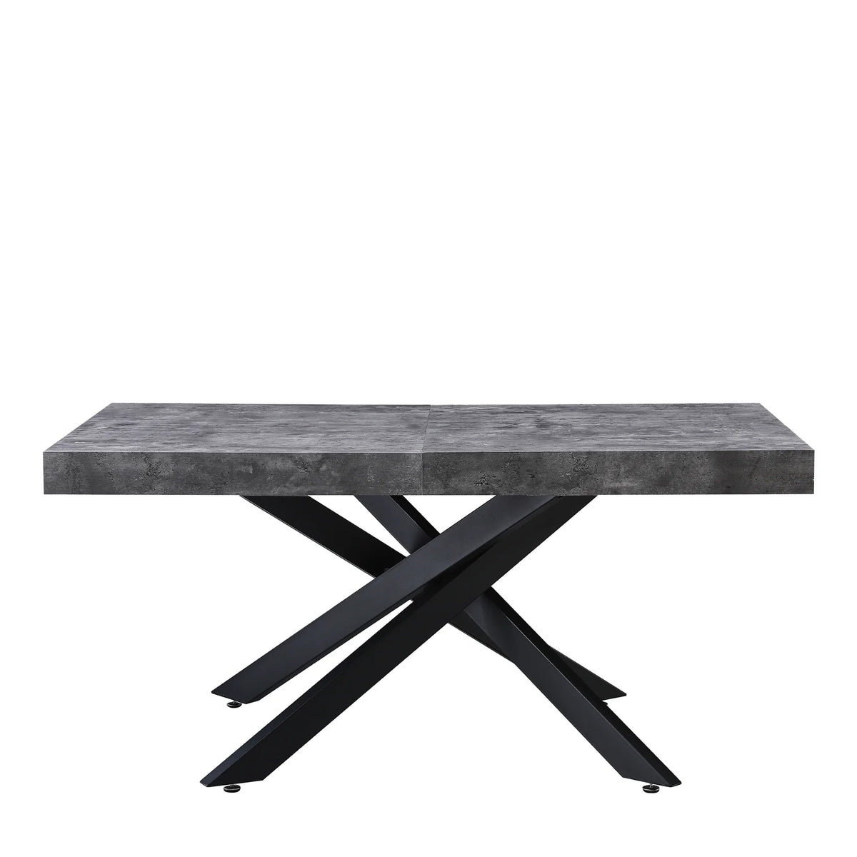 Tavolo Anson allungabile con piano in rovere o effetto cemento e gambe incrociate in metallo, estensibile da 160 a 240 cm
