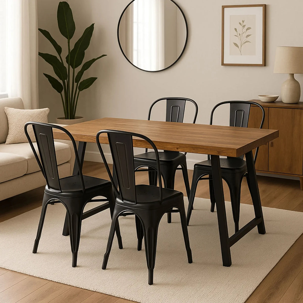 Tavolo Arbusto 180x90 in legno massello spessore 8 cm con gambe in metallo nero disponibile rovere chiaro o noce