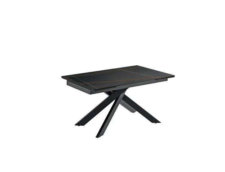 Tavolo allungabile Ares in ceramica marmo nero con gambe in metallo nero, misura 140-200x80 cm