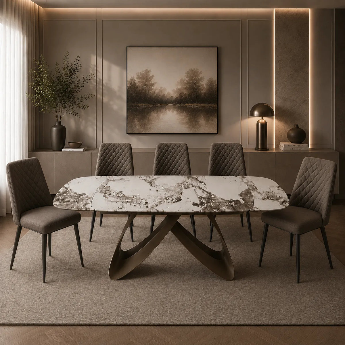 Tavolo Fly allungabile da 160 a 240 cm con piano in ceramica e base in metallo verniciato. Disponibile in due varianti di colore
