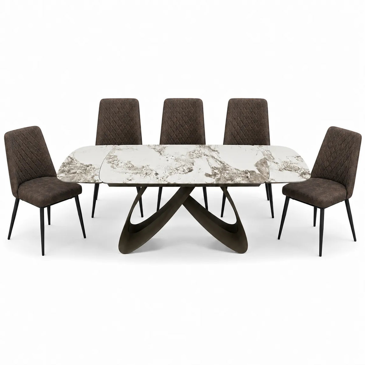 Tavolo Fly allungabile da 160 a 240 cm con piano in ceramica e base in metallo verniciato. Disponibile in due varianti di colore