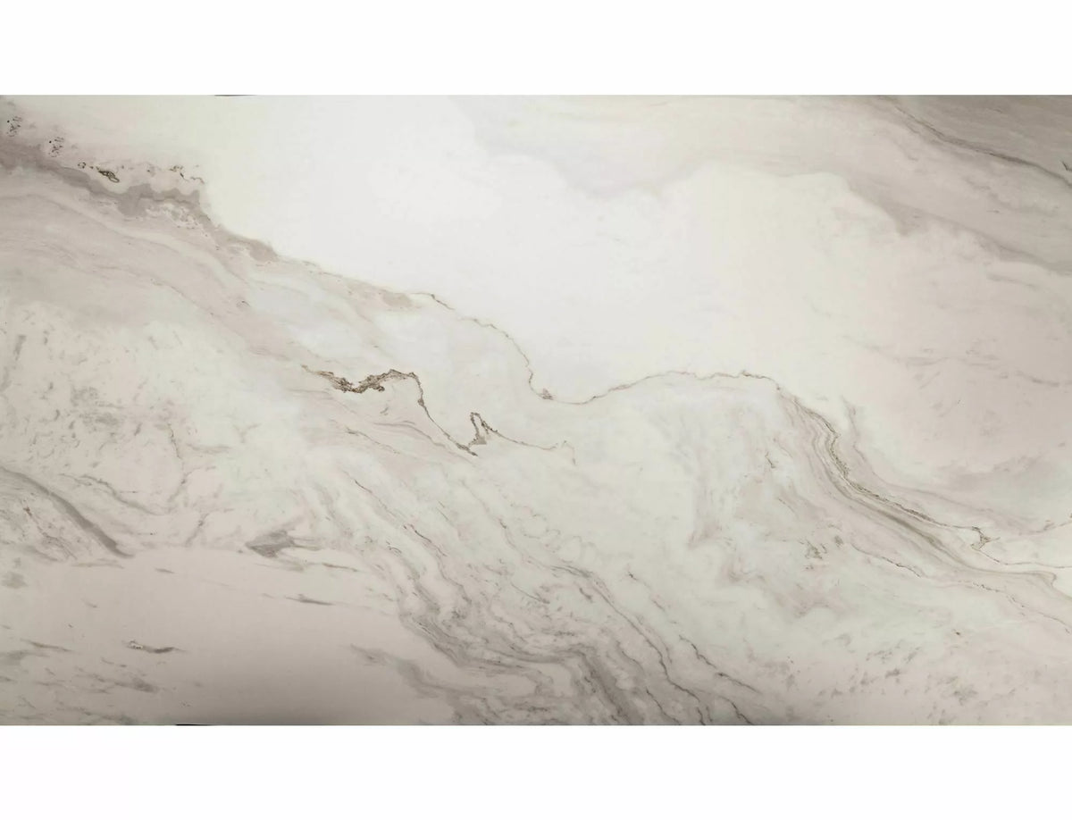 Tavolo Infinity Ceramic allungabile con top in vetroceramica effetto marmo bianco e struttura in metallo nero