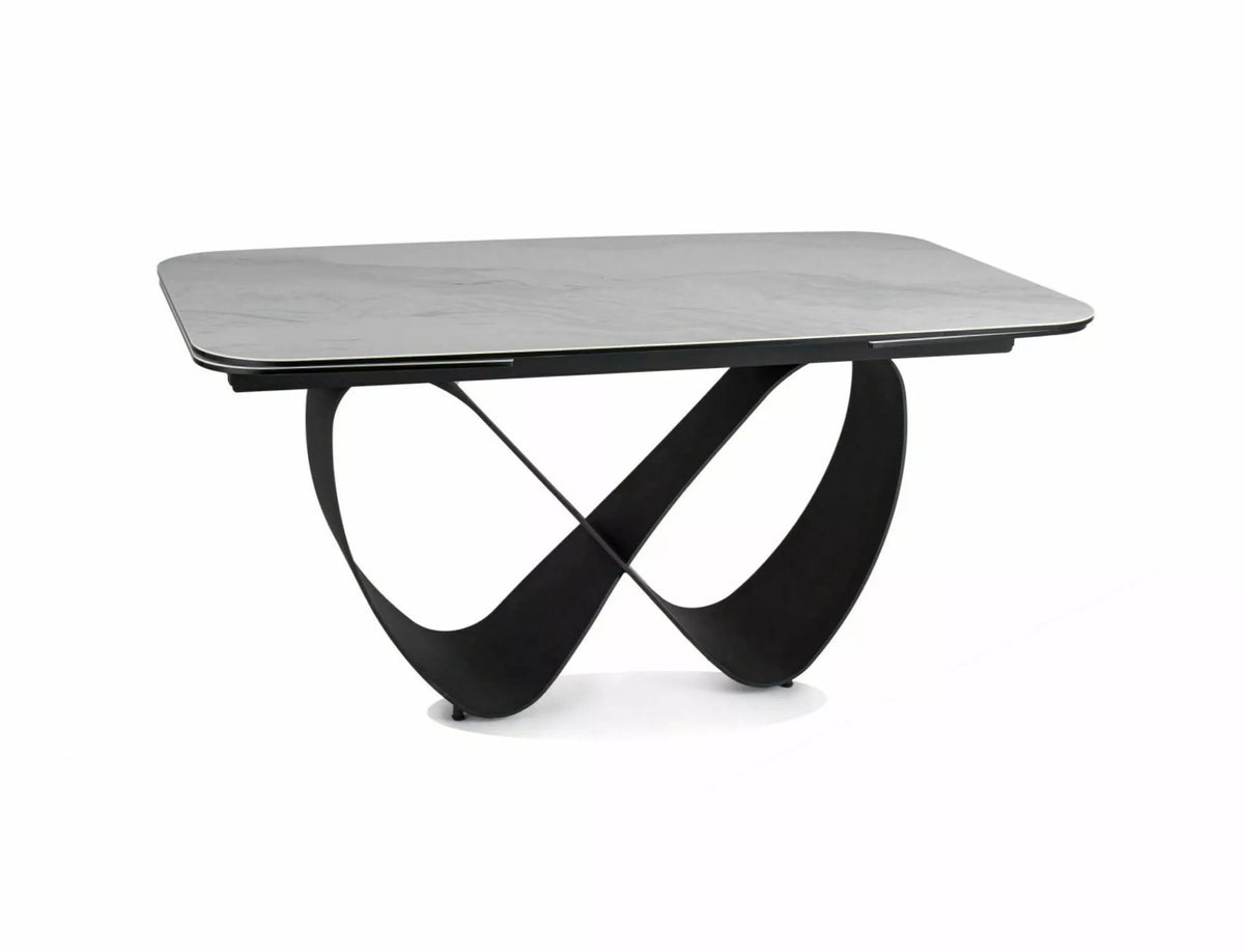 Tavolo Infinity Ceramic allungabile con top in vetroceramica effetto marmo bianco e struttura in metallo nero