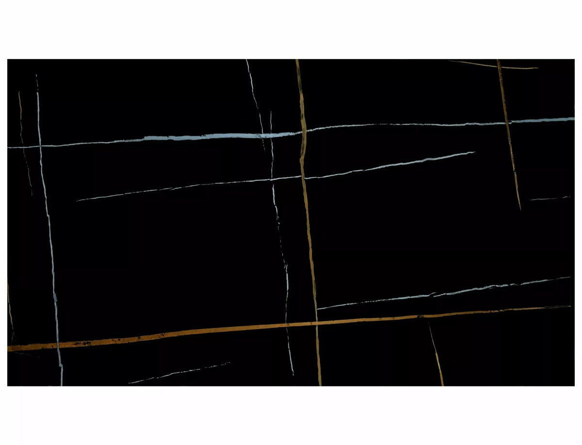 Tavolo Infinity Ceramic allungabile con top in vetroceramica marmo nero e base in metallo verniciato nero opaco