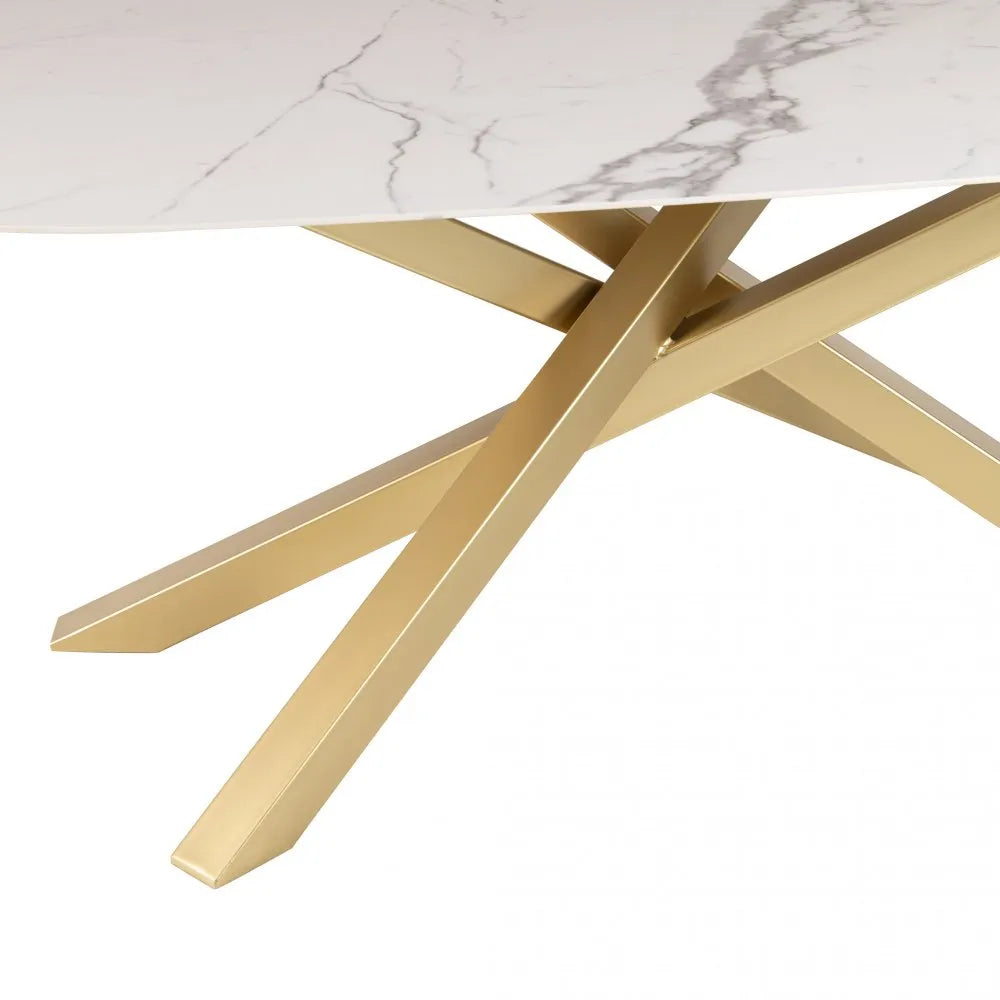 Tavolo Moon allungabile con piano in ceramica effetto marmo Calacatta Oro e base in metallo oro o nero