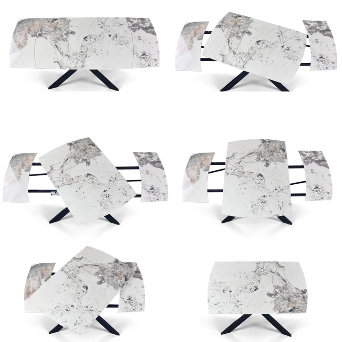Tavolo Mykonos ovale allungabile con piano in ceramica effetto marmo Onice lucido e basamento nero