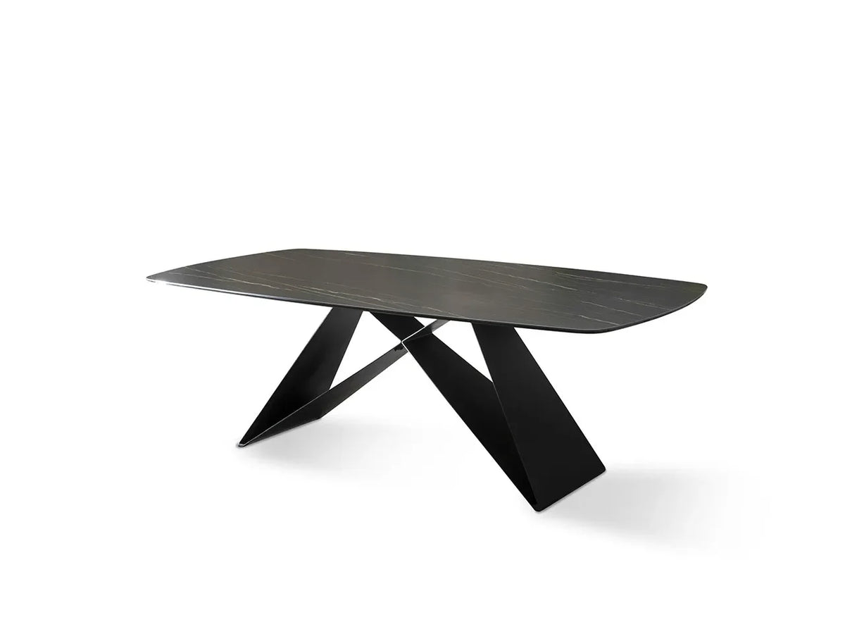 Tavolo Thanos X allungabile con piano in ceramica effetto marmo Portoro e struttura in metallo nero