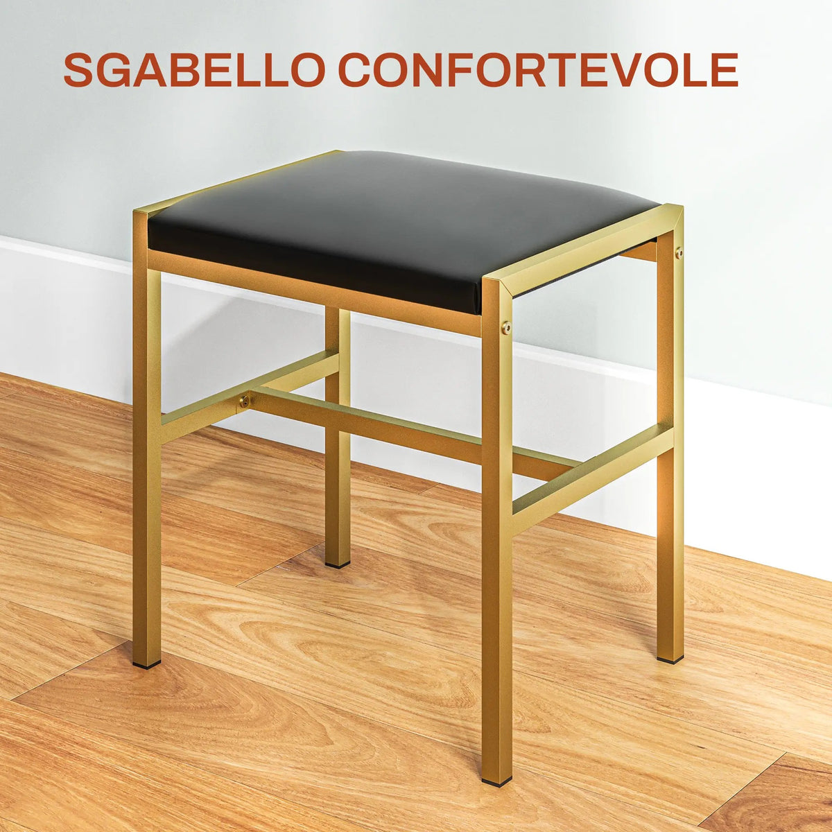 Toeletta nera con specchio illuminato a 10 luci LED, 2 cassetti, 6 ripiani e sgabello imbottito incluso.
