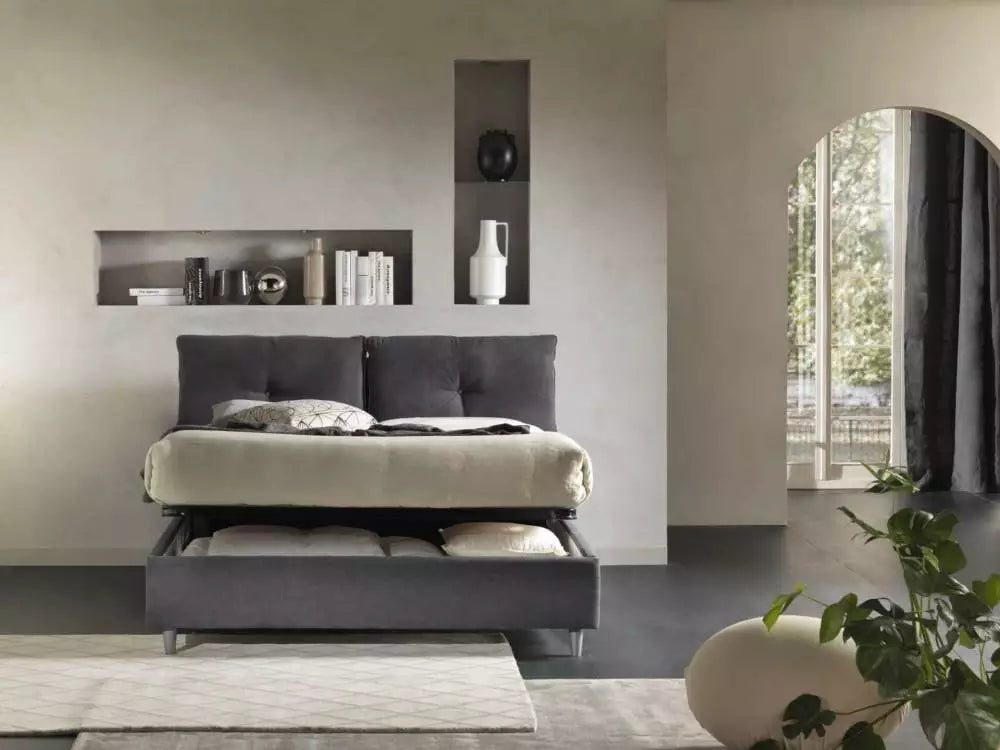 Milan Double Bed with Faux Leather Storage - Headboard with Removable Cushions and Modern Design
