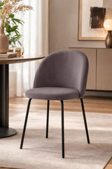 Sedia Denise moderna con seduta in tessuto grigio e gambe nere in metallo