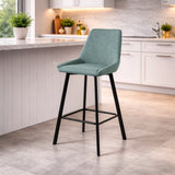 Sgabello Fox con seduta imbottita in tessuto e poggiapiedi in metallo, ideale per cucina o angolo bar