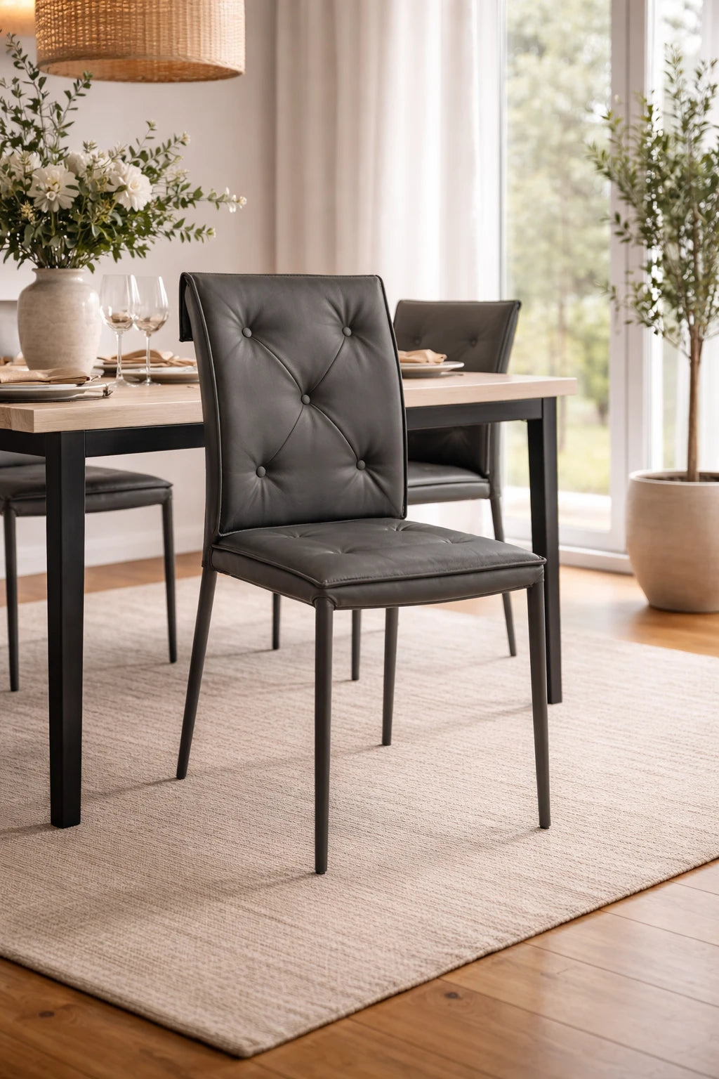 Sedia Mixi - Set da 2 - In Ecopelle o Econabuk Trapuntato – Moderna e Impilabile con Struttura in Metallo