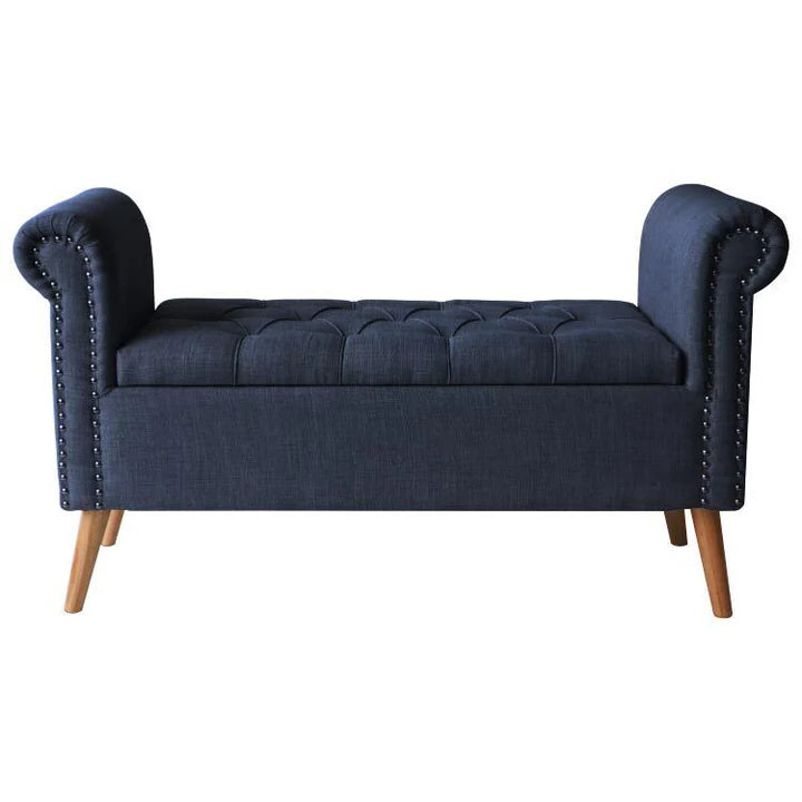 Giulietta Storage Bench - Classic Upholstered Stain-Resistant Fabric Bench with Decorative Buttons