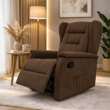 Poltrona relax Ariel in tessuto, reclinabile manualmente con leva laterale, design moderno e schienale alto