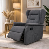 Poltrona relax Ariel in tessuto, reclinabile manualmente con leva laterale, design moderno e schienale alto