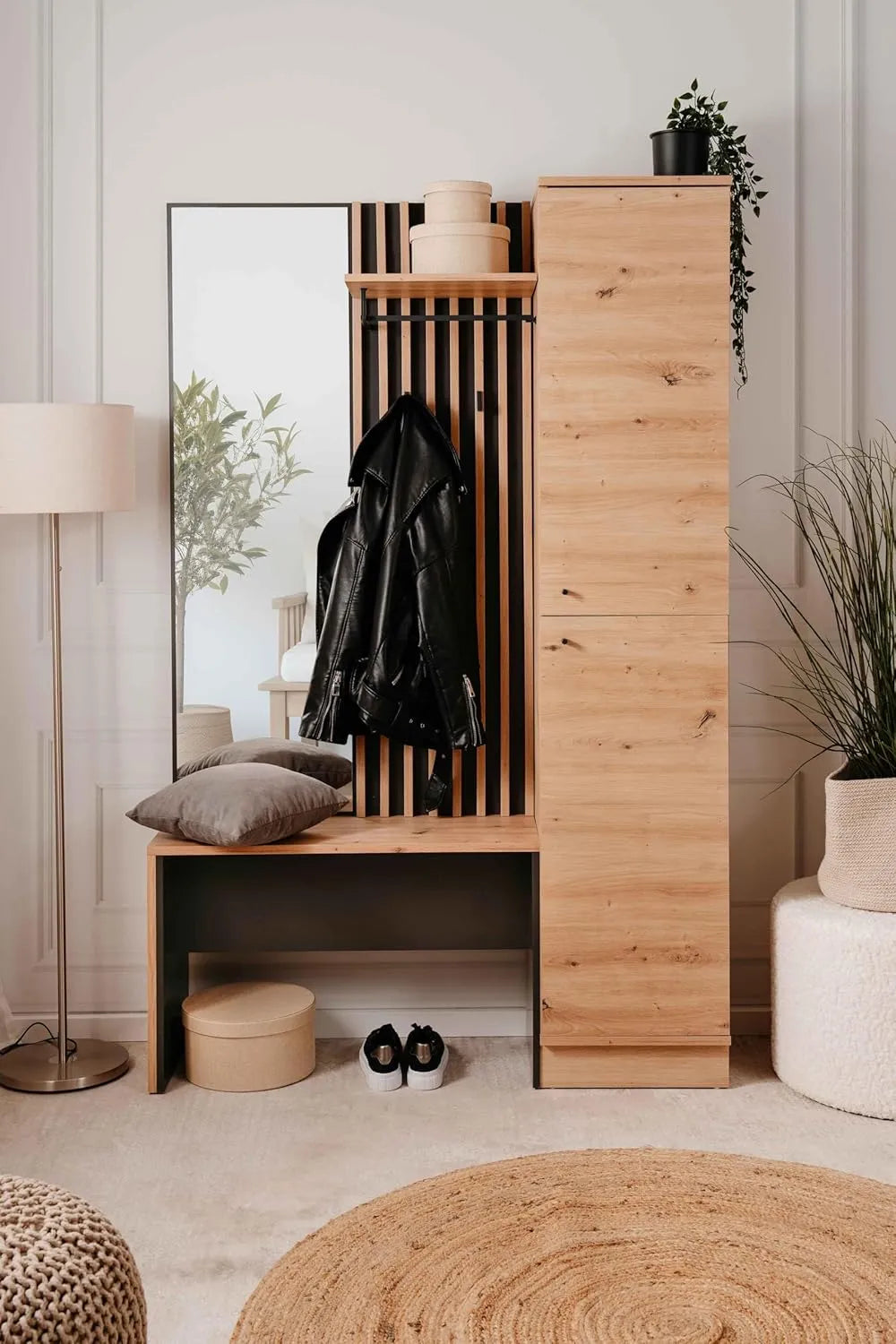 Artisan Oak and Anthracite Entryway Furniture – Compact, Modern, and Sturdy