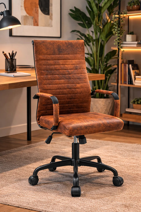 Olden Office Chair - Brown Vintage Faux Leather with Armrests