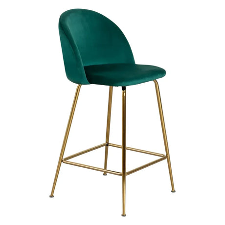 Sgabello alto Paris in velluto verde giungla con struttura dorata e schienale curvo imbottito
