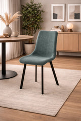 Sedia Iris con seduta acquamarina in tessuto easy-clean e struttura in metallo nero